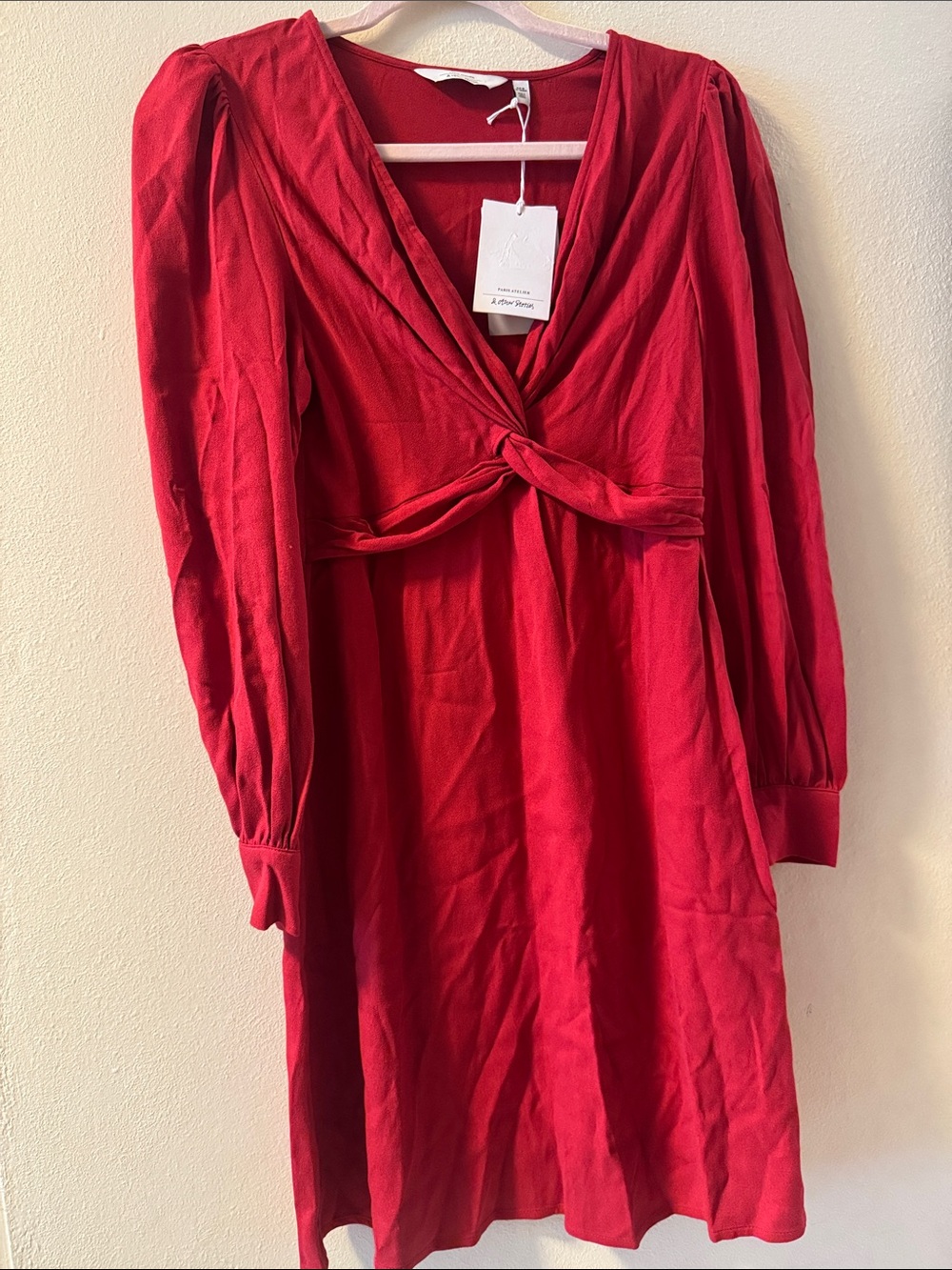 Red Twist-Front Long Sleeve Mini Dress
